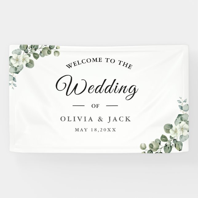 Lona Eucalyptus acuarela Boda de la vegetación rústica (Horizontal)