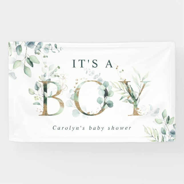 Lona Eucalyptus Botanical Gold Letter Boy Baby Shower (Horizontal)