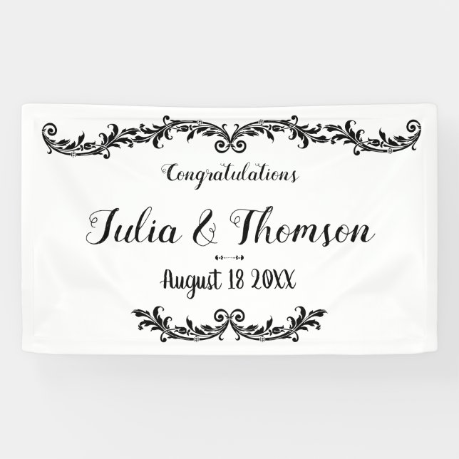 Lona Evento elegante de Moda blanca Damask Swirl (Horizontal)