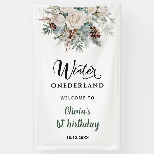 Lona Evergreen Winter Onederland Cumpleaños de Uno Bien (Vertical)