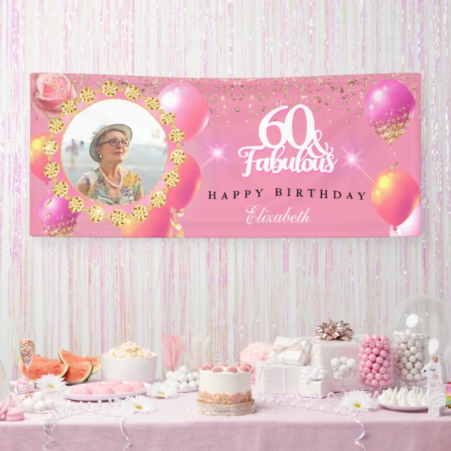 Lona Fab 60th Birthday Party, purpurina rosado y de oro (Fiesta)