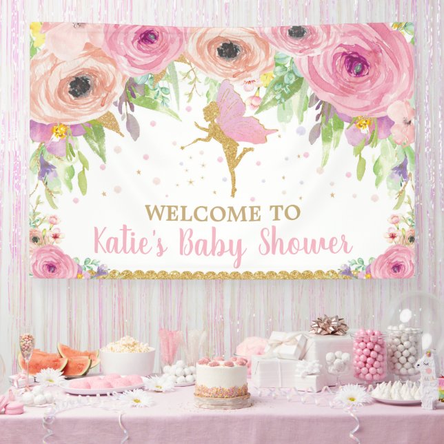 Lona Fairy Birday Party Pink Floral Welcome Backdrop (Fiesta)