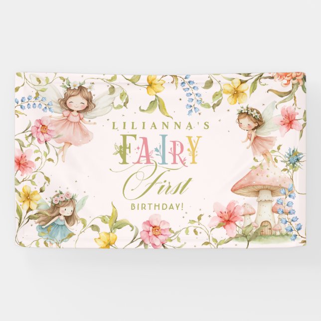 Lona Fairy First Birthday Colorful Enchanted Garden (Horizontal)