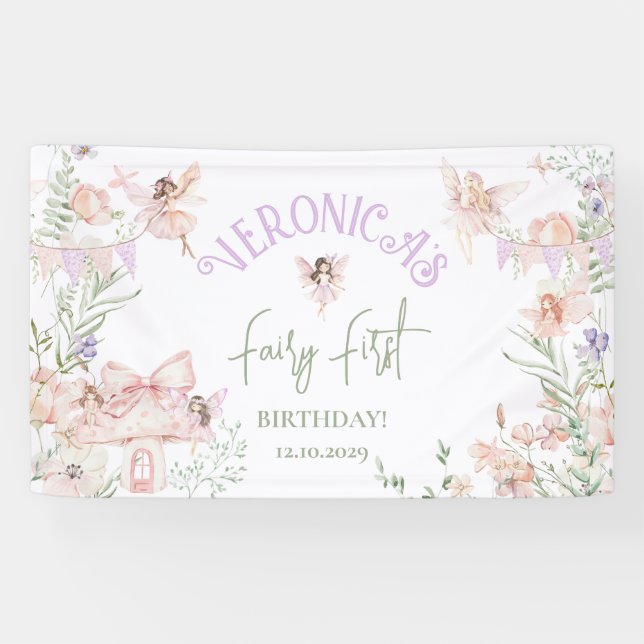 Lona Fairy First Birthday Enchanted garden Whimsical (Horizontal)