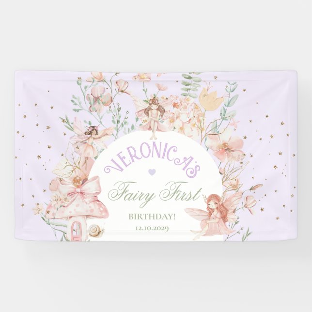 Lona Fairy First Birthday Enchanted garden Whimsical (Horizontal)