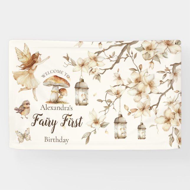 Lona Fairy First Birthday Woodland Floral (Horizontal)