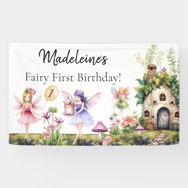 Lona Fairy First First Birthday Enchanted Garden Backdr (Horizontal)