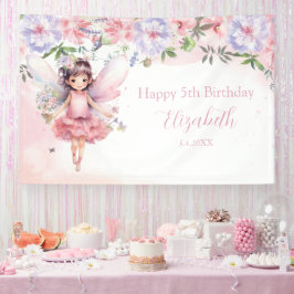 Lona Fairy pink forest Happy Birthday  backdrop banner