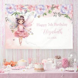 Lona Fairy pink forest Happy Birthday  backdrop banner