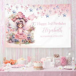 Lona Fairy pink forest Happy Birthday  backdrop banner
