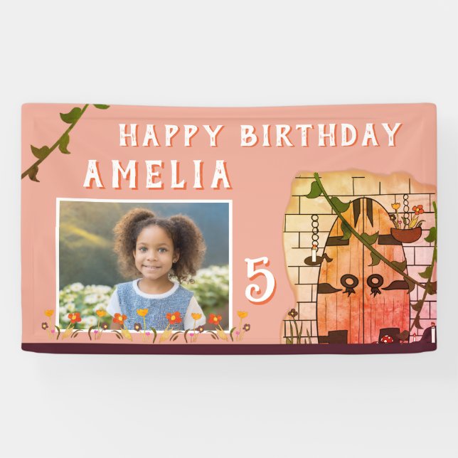 Lona Fairy Tale Castle Door Flower Birday Party Photo (Horizontal)