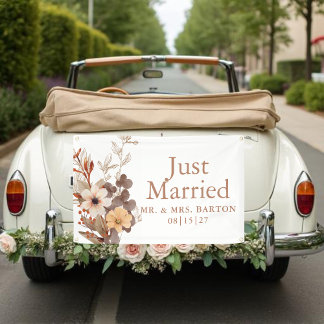 Lona Fall Bouquet Just Married Car Banner