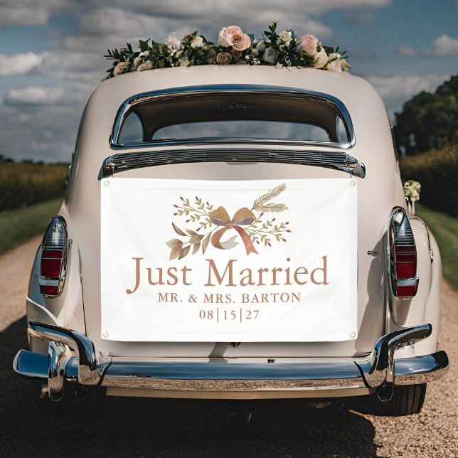 Lona Fall Bow Just Married Car Banner (Subido por el creador)
