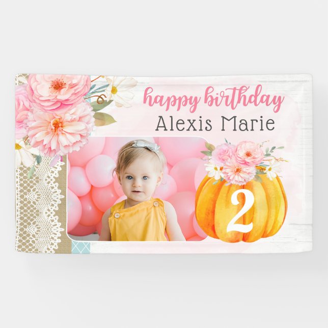 Lona Fall Floral Pumpkin Chica Personalizado foto cumpl (Horizontal)