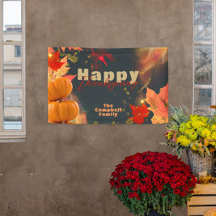 Lona Fall Leaves Calabazas Acentos Purpurinas Acción de