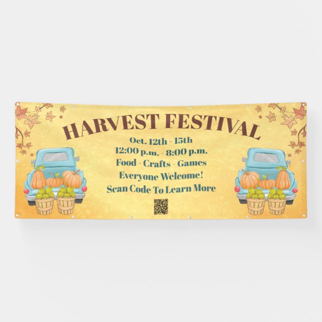 Lona Fall Otoño Calabaza QR Code Harvest Festival (Horizontal)