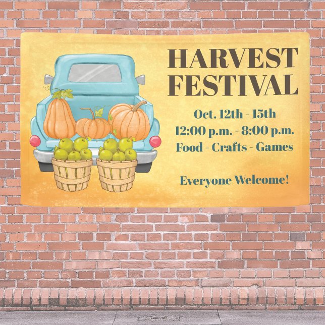 Lona Fall Otoño Festival de Cosecha de Calabaza (Fall Harvest Festival theme with vintage truck and pumpkins. Great for your fall event. )
