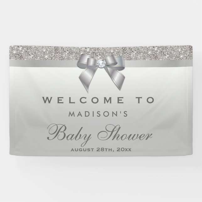 Lona Falso arco de plata Baby Shower del diamante de (Horizontal)