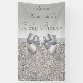 Lona Falso arco de plata personalizado Baby Shower de