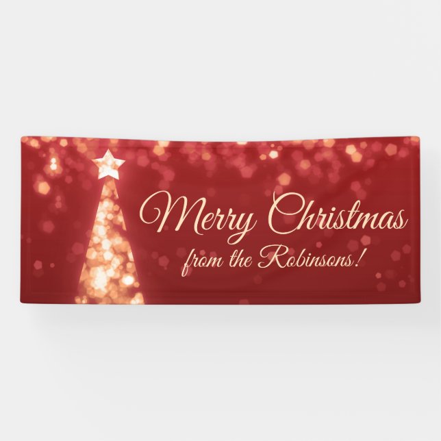 Lona Familia de vacaciones Navidades rojos de oro Luces (Horizontal)