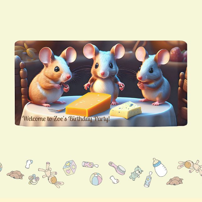 Lona Familia del ratón en la mesa de comedor, cumpleaño (Subido por el creador)
