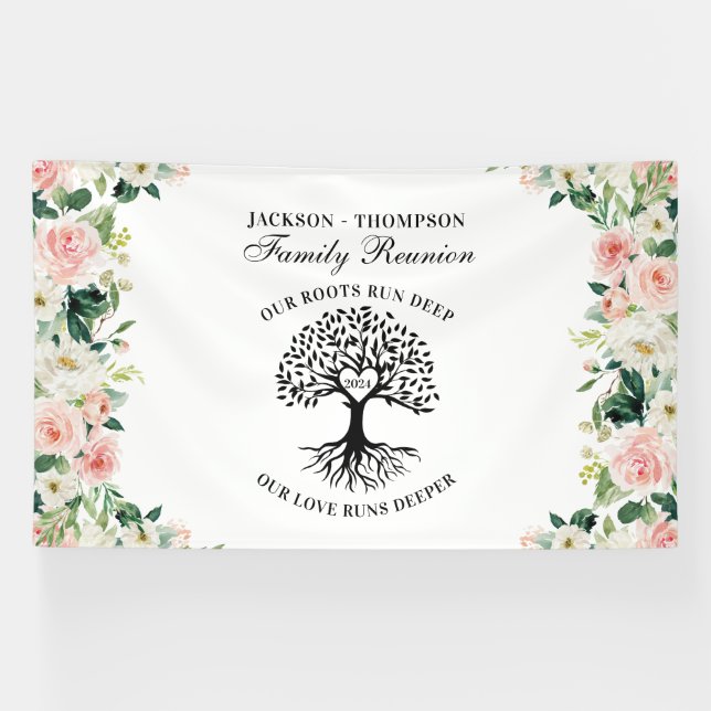 Lona Family Reunion Tree Floral backdrop banner (Horizontal)