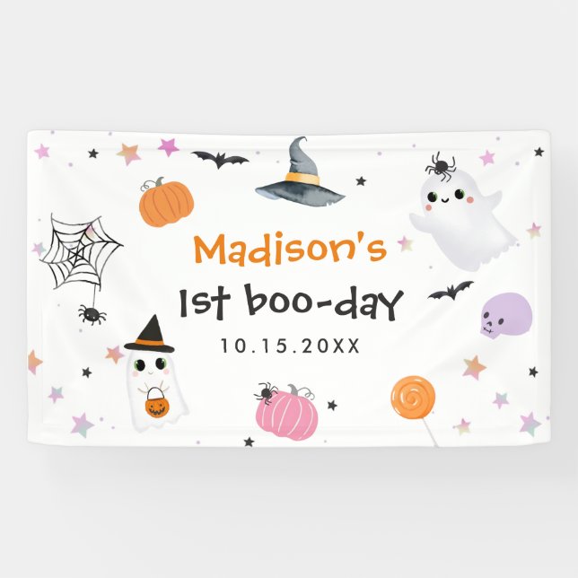 Lona Famoso primer cumpleaños de Halloween (Horizontal)