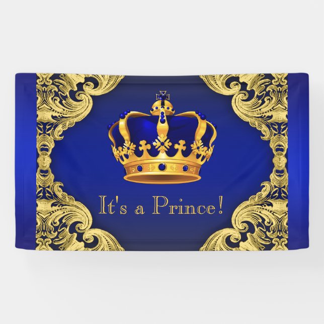 Lona Fancy Prince Royal Blue Gold Crown Baby Shower (Horizontal)