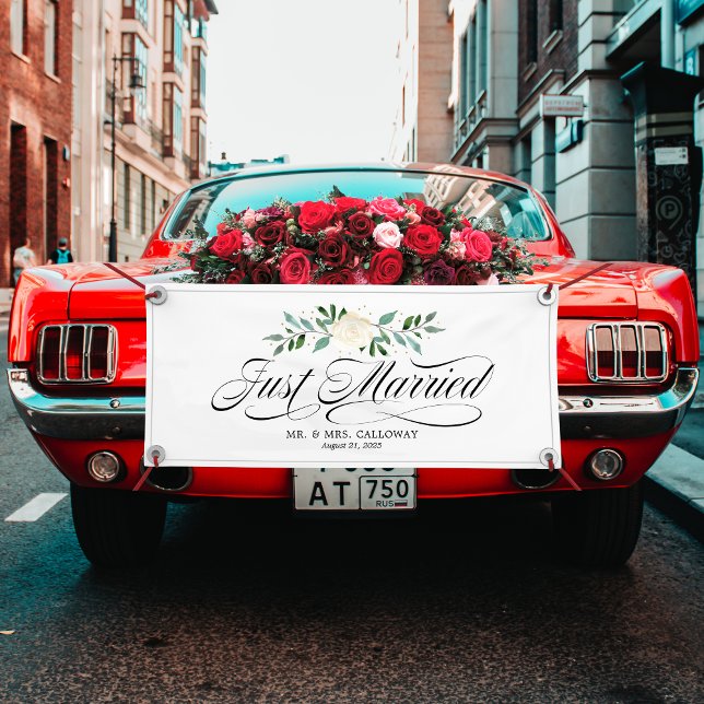 Lona Fancy Rosa Just Casried Car Banner (Subido por el creador)