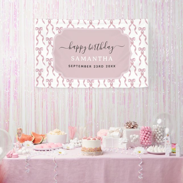 Lona Fancy Watercolor Pink Bow Birday Party (Fiesta)