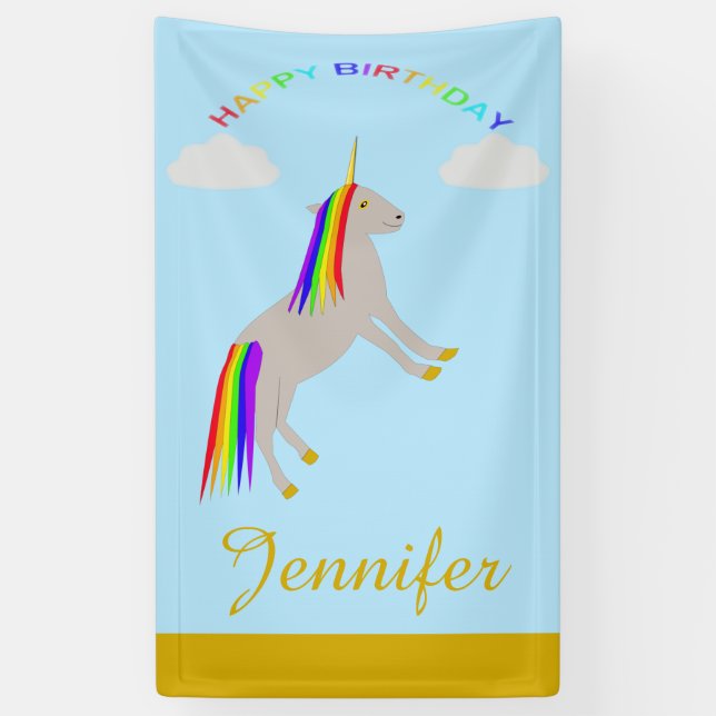 Lona Fantasía cumpleaños Unicornio Personalizado de arc (Vertical)