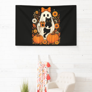 Lona Fantasma de Halloween Groovy sosteniendo Floral de