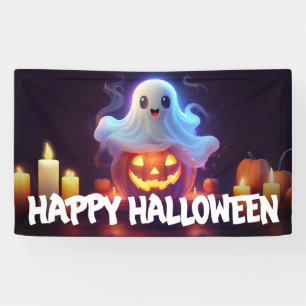 Lona Fantasma y calabaza Feliz Halloween