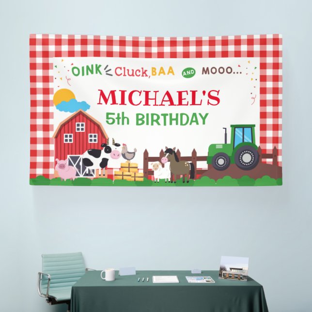 Lona Farm animals birthday party banner backdrop (Feria)