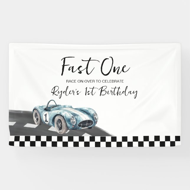 Lona Fast One Race Car First Birthday (Horizontal)