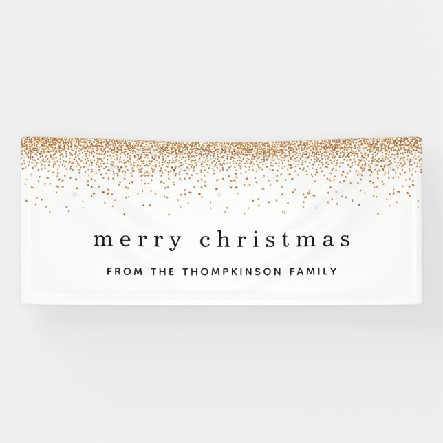 Lona Faux de oro Purpurina nombre de borde Feliz Navida (Horizontal)