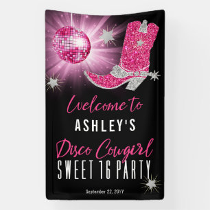 Lona Faux Purpurina Pink Disco Cowgirl Sweet 16 Fiesta