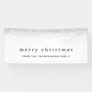 Lona Faux Purpurina Plata Nombre de borde Feliz Navidad