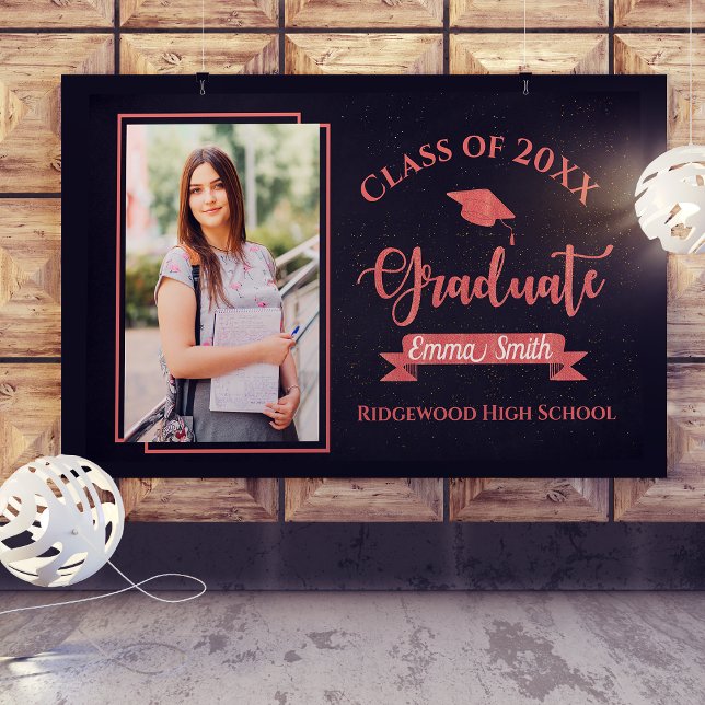Lona Faux Rosa Gold Class Of 2025 Photo Graduation (Faux Rose Gold Class Of 2024 Photo Graduation Banner)