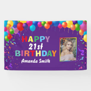 Lona Felices 21 de cumpleaños Coloridos globos morados