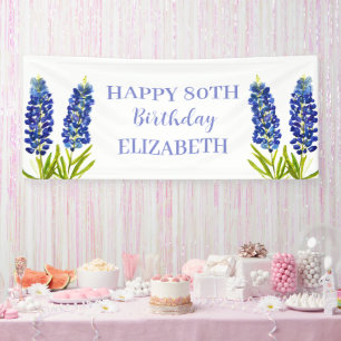 Lona Felices 80 cumpleaños Flores azules de Bluebonnets