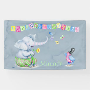 Lona Felices cumpleaños Cute Elephant Bird Butterfly Ki