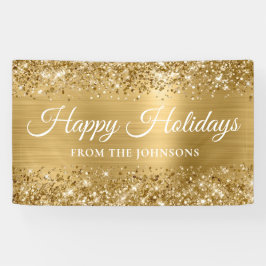 Lona Felices Fiestas Personalizadas Dorado Brillante
