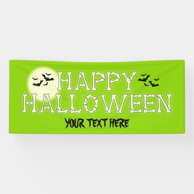 Lona Felices halloween Skeleton Witch Green Banner (Horizontal)