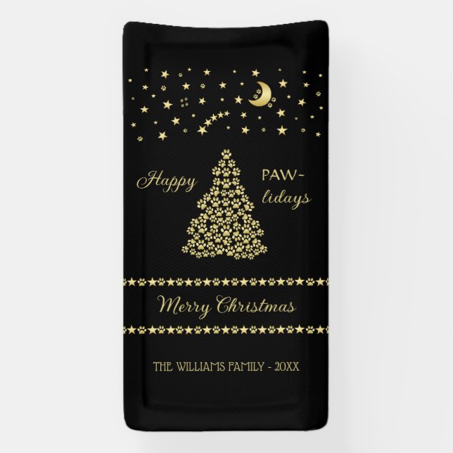 Lona Felices Pawlidays, árbol de navidad Gold brillante (Vertical)