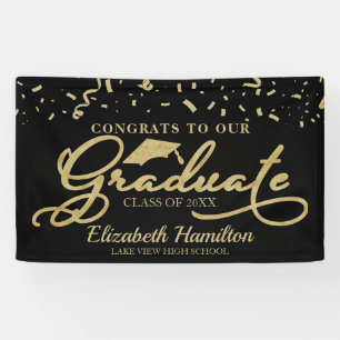 Lona Felicidades al graduado de oro y negro