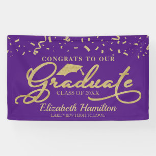 Lona Felicidades Al Graduado Dorado Y Púrpura