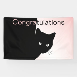 Lona Felicidades Bandera Rosa Gato Negro Astuto