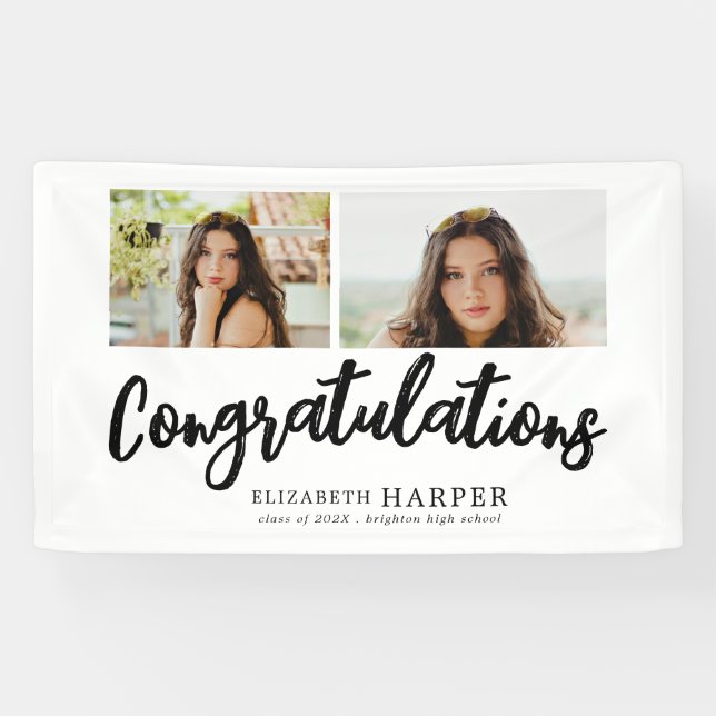 Lona Felicidades Brush Script 2 Foto Graduación (Horizontal)