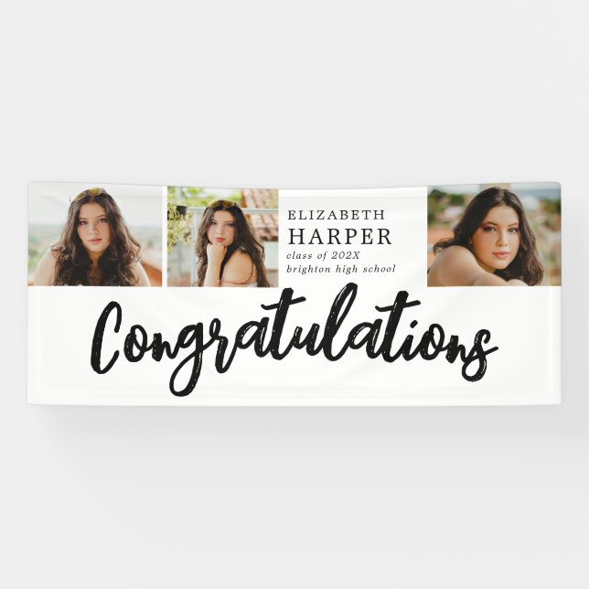 Lona Felicidades Brush Script 3 Foto Graduación (Horizontal)